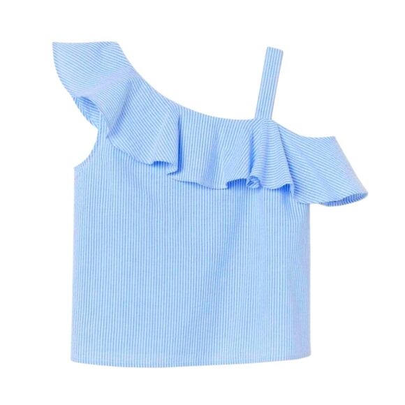 H&M Girls One-Shoulder Ruffle Tops light Blue White Stripes Size 12 (12-13 Years - Picture 1 of 9